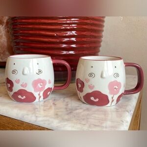WORLD MARKET Cups Mugs Ceramic Floral Face Hand Painted Set of 2